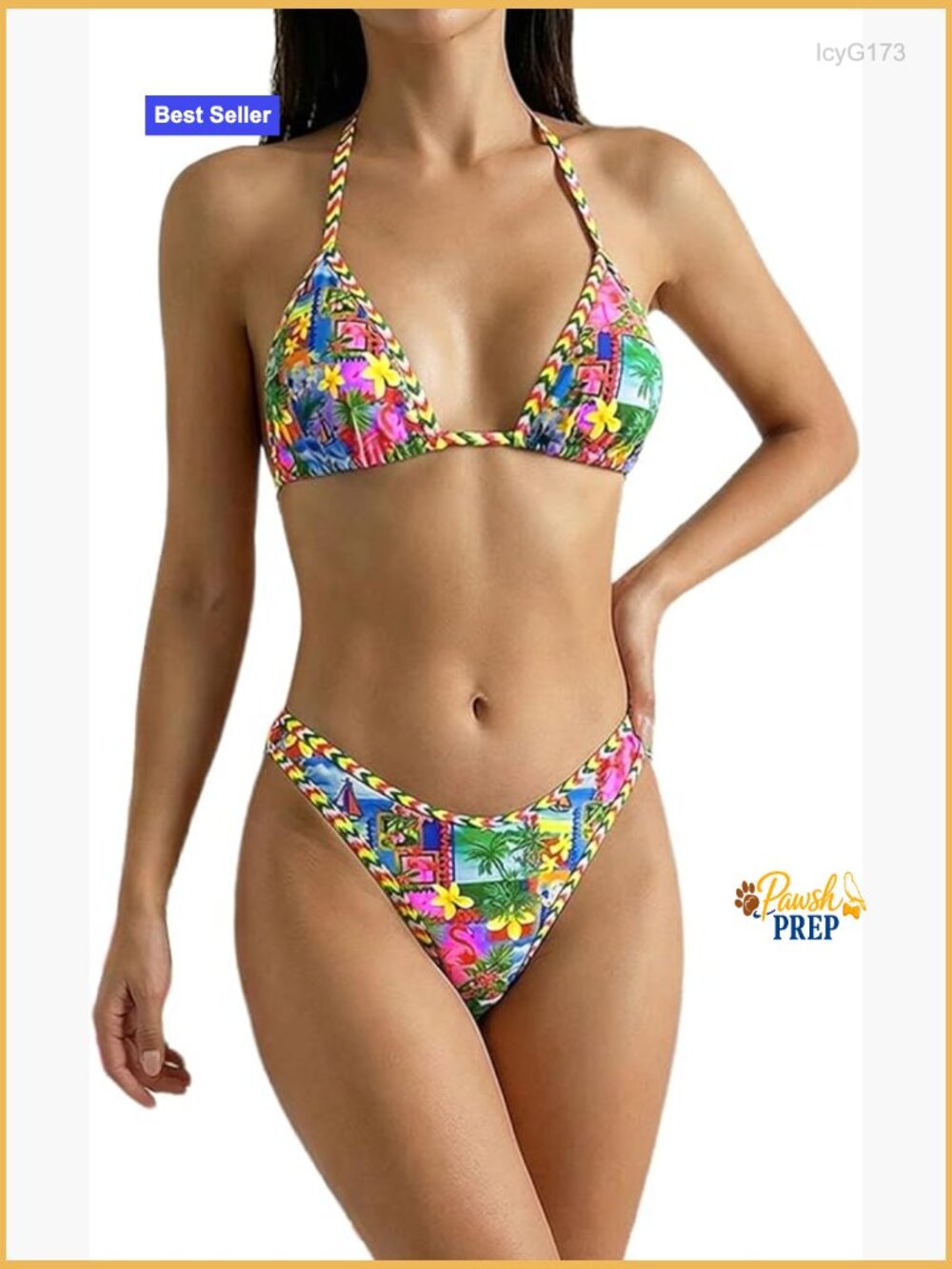 2 Piece Floral Print Bikini Set Thong Bathing Suit Boho Swimwear